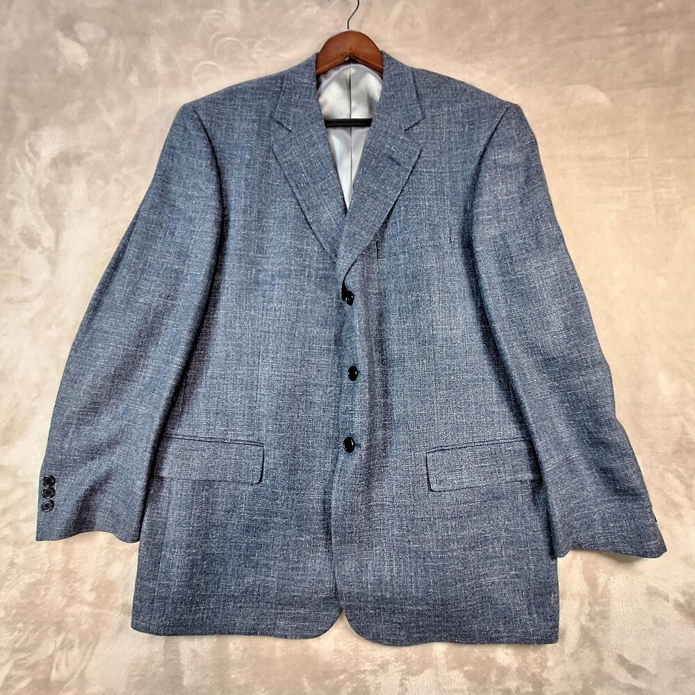 Tallia Sport Coat Mens 44 Blue Silk Linen Wool Tweed Ventless 3 Button Jacket